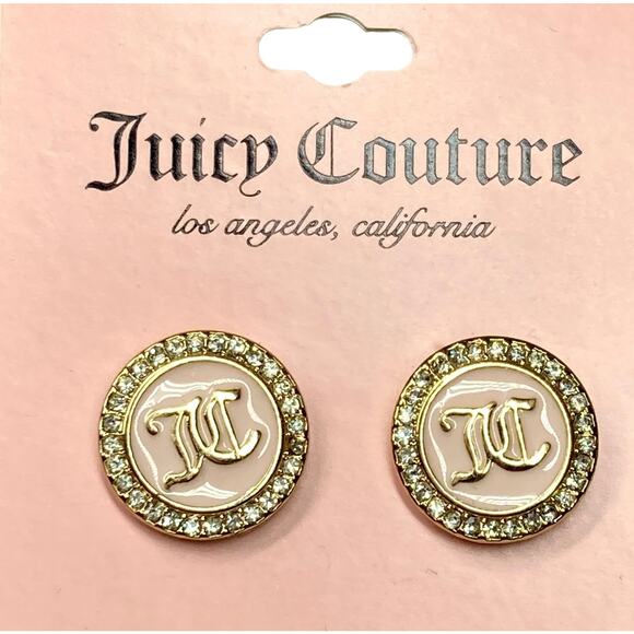 NEW Juicy Couture Earrings JC Logo, Pink Enamel & Rhinestones - Picture 1 of 9
